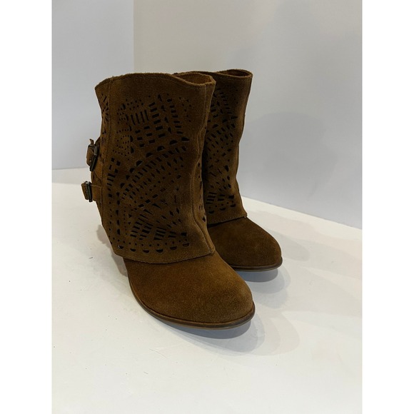Naughty Monkey Brown Suede Leather Ankle Booties Buckle Accent Western Style - Picture 10 of 12